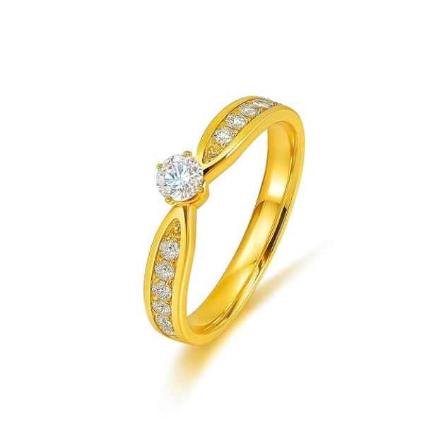 Adjustable Solitaire Ring - Classic Gold Cubic Zirconia Statement Band